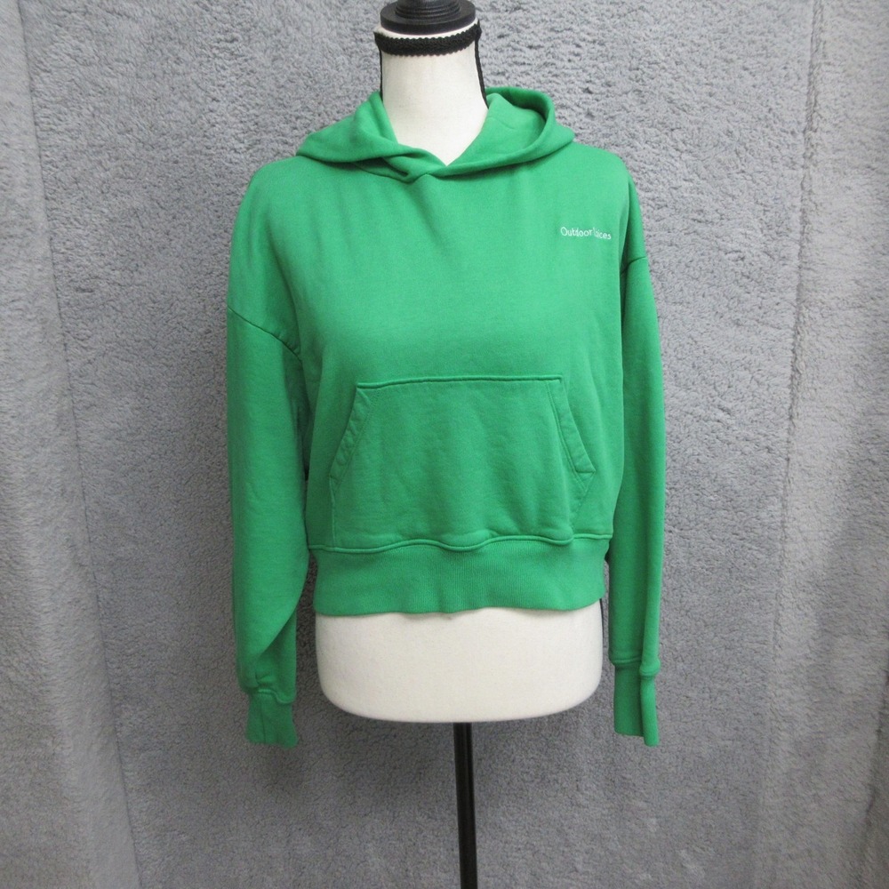 Outdoor Voices Cropped Hoodie M Green Fleece Organic Cotton Pullover Kangaroo‎